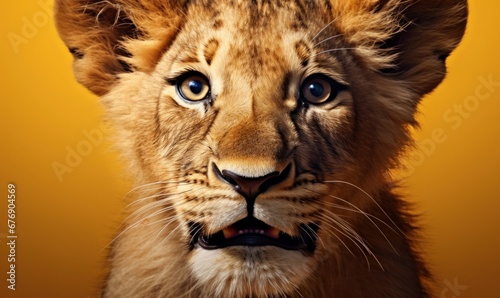 a baby lion face close up, Generative AI © Visual Vortex