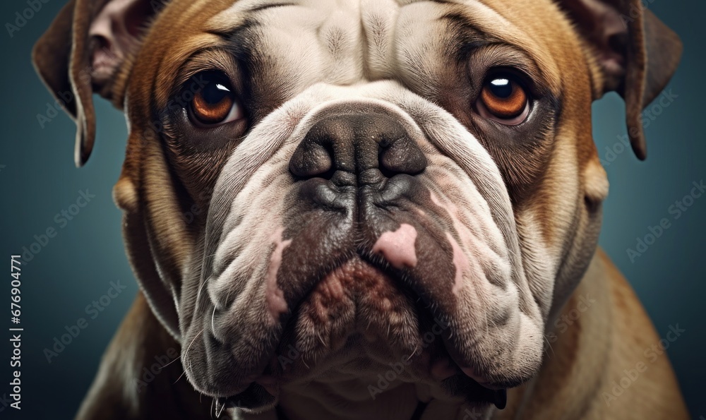 a bulldog face close up, Generative AI
