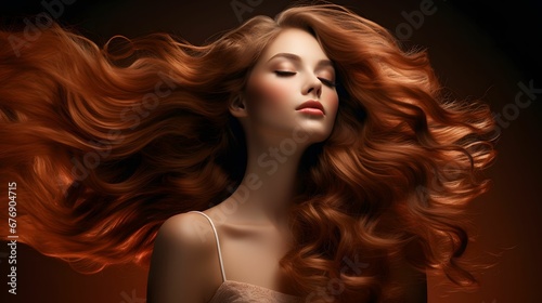 beautyful women in profile with long shiny wavy hairs