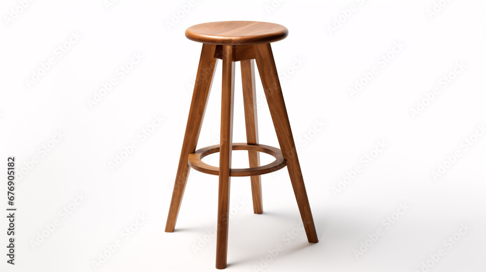 Stylish wooden barstool set against a pristine white backdrop.