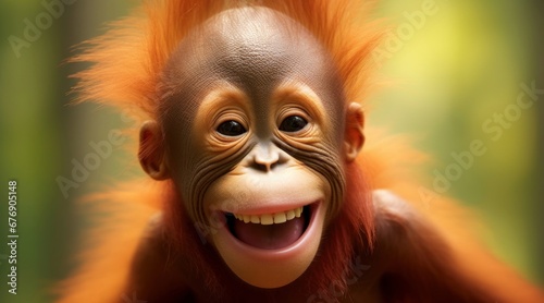 a baby orangutan with a happy face, Generative AI