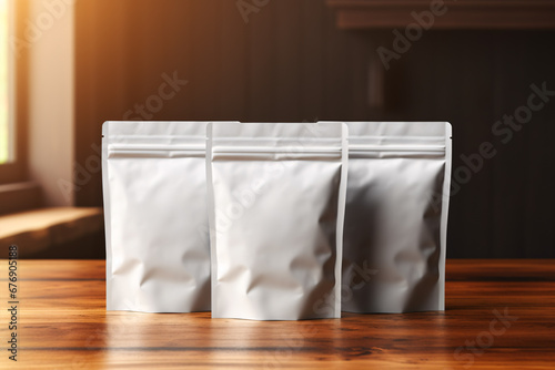 Empty pouch bag with transparent window for presenting product in a mockup template.