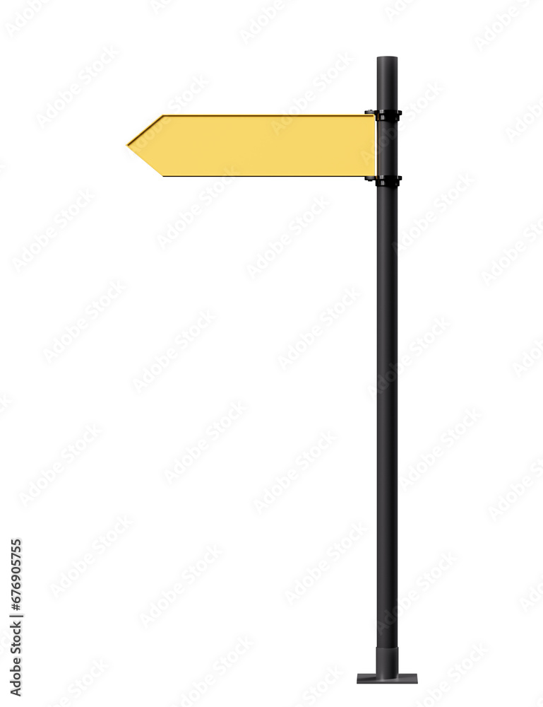Yellow street sign or direction sign isolated on white background. Template or mockup. 3d render Yellow street sign or direction sign isolated on white background. Template or mockup. 3d render