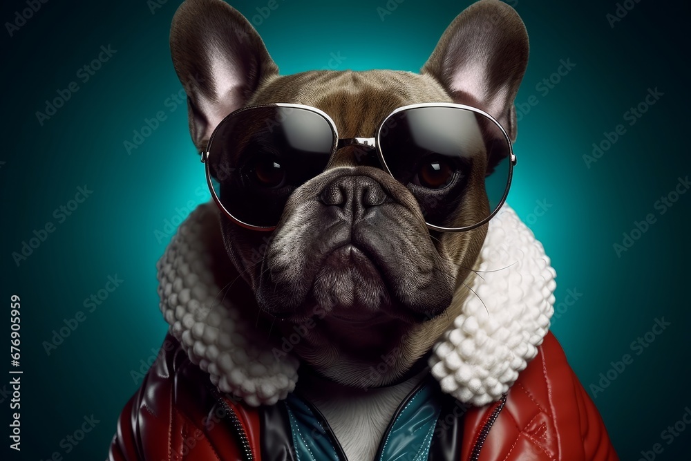 a french bulldog in a jacket, Generative AI