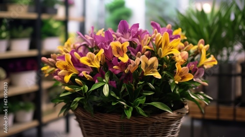 Beautiful Alstroemeria Flowers. Mother's day concept with a space for a text. Valentine day concept with a copy space.