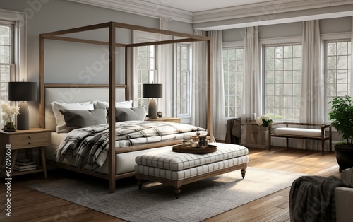 Luxurious Master Bedroom Suite with Canopy Bed and Walk-In Closet.
