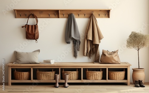 Functional Mudroom: Hooks for Coats and a Bench for Putting On. © Tayyab Imtiaz
