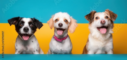 studio shot of cute dogs catching treats on an isolated background, Generative AI