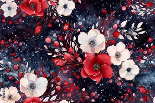 Flowers Of Winter - Christmas Seamless Pattern - Floral aesthetic