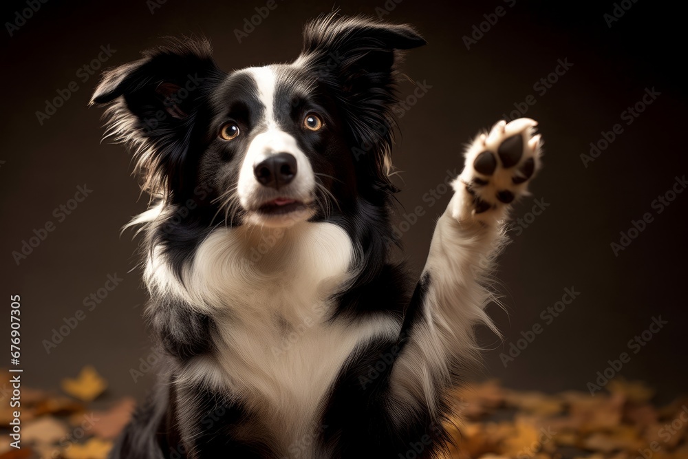a cute border collie begging with paws, Generative AI