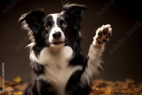 a cute border collie begging with paws, Generative AI