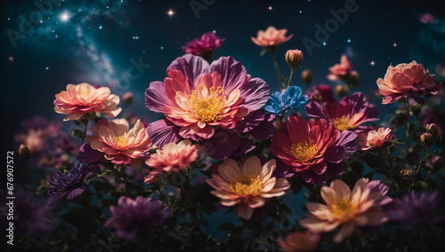 Nebulae in the shape of celestial flowers  symbolizing the beauty and abundance of the cosmos - AI Generative