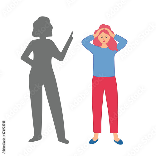 Meeting with unconscious part of self concept. Man and woman touch shadow of their personality. Unfamiliar dark side of psychology. Cartoon flat vector collection isolated on white background