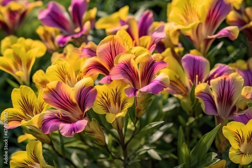 Multicolored alstroemeria flowers in the spring garden. Mother's day concept with a space for a text. Valentine day concept with a copy space. © John Martin