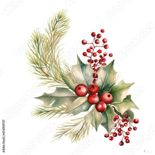 watercolor christmas decoration border element isolated