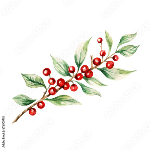 watercolor christmas decoration branch isolated