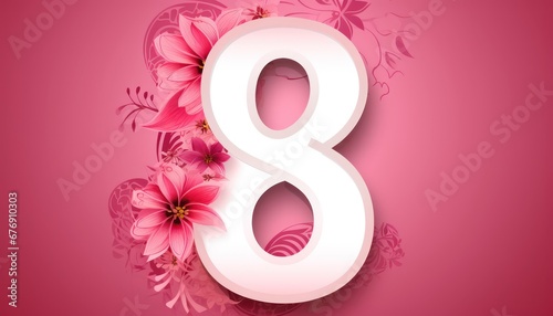 number eight made of flowers,pinkcolor ,for women's day, banner,card photo