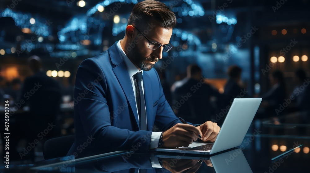 Businessman using laptop with business Businessman using laptop with business