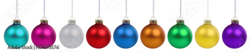 Christmas balls baubles ball bauble decoration in a row isolated on white
