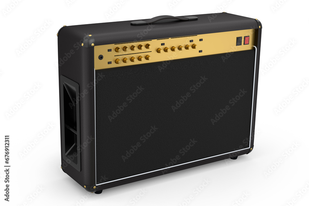 Fototapeta premium Classical electric and acoustic guitar amplifier isolated on white background.