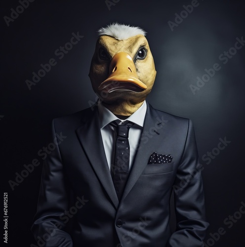 a man with a  duck bird's head in a suit © Olga