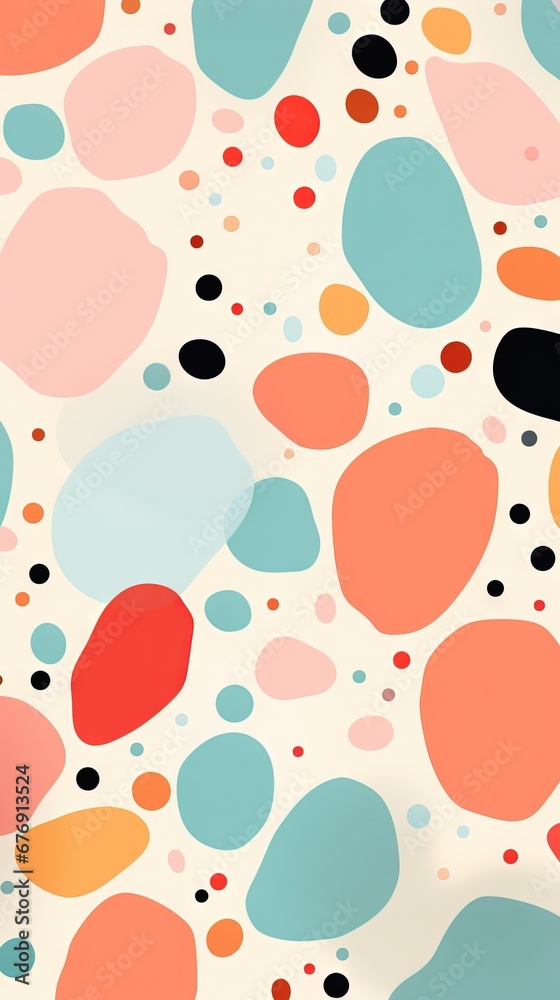 Fototapeta premium Terrazzo doodle scribble backdrop drawing pattern. Great as a simple background. Fun wallpaper for children. Geometrical shapes and lines, dots. Generative AI, AI