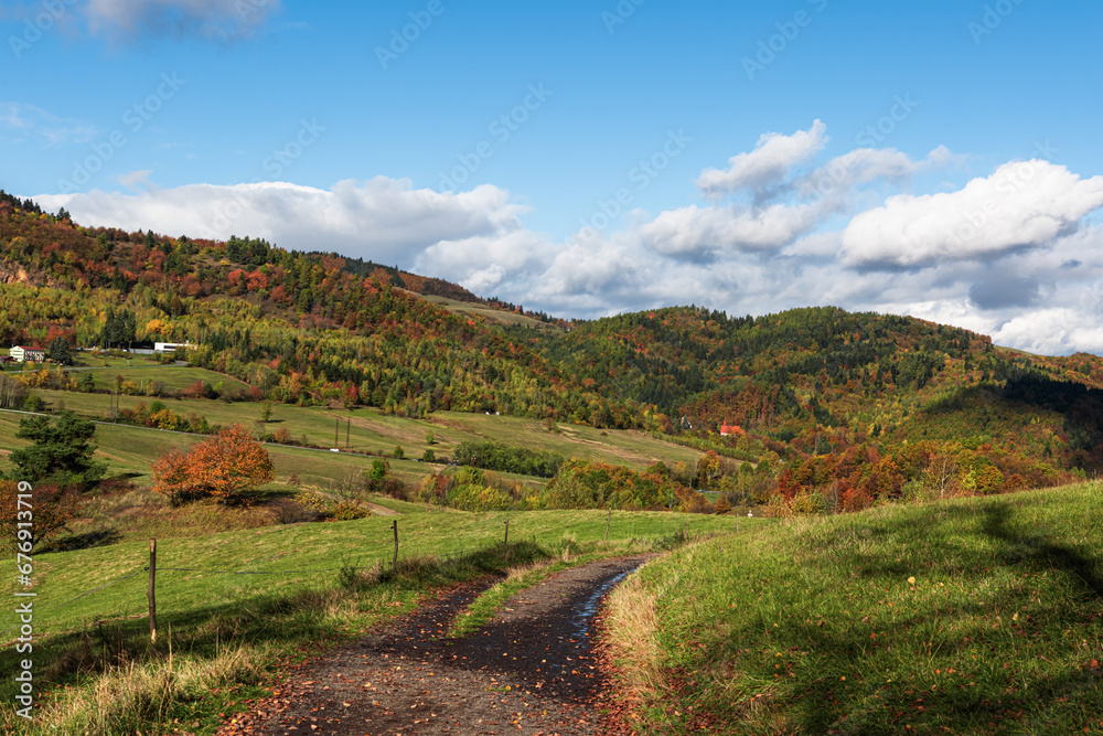 Colourful landscape in Banská Štiavnica, autumn landscape, Banská Štiavnica, Slovakia. Nice autumn day.