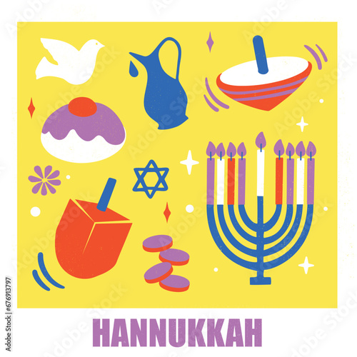 Hanukkah holiday design card or banner.
Editable vector illustration file. Greeting card for happy Hanukkah holiday. 