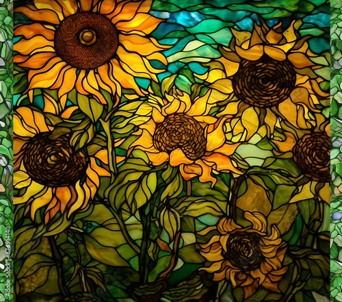 Stained glass sunflowers mosaic sublimation 