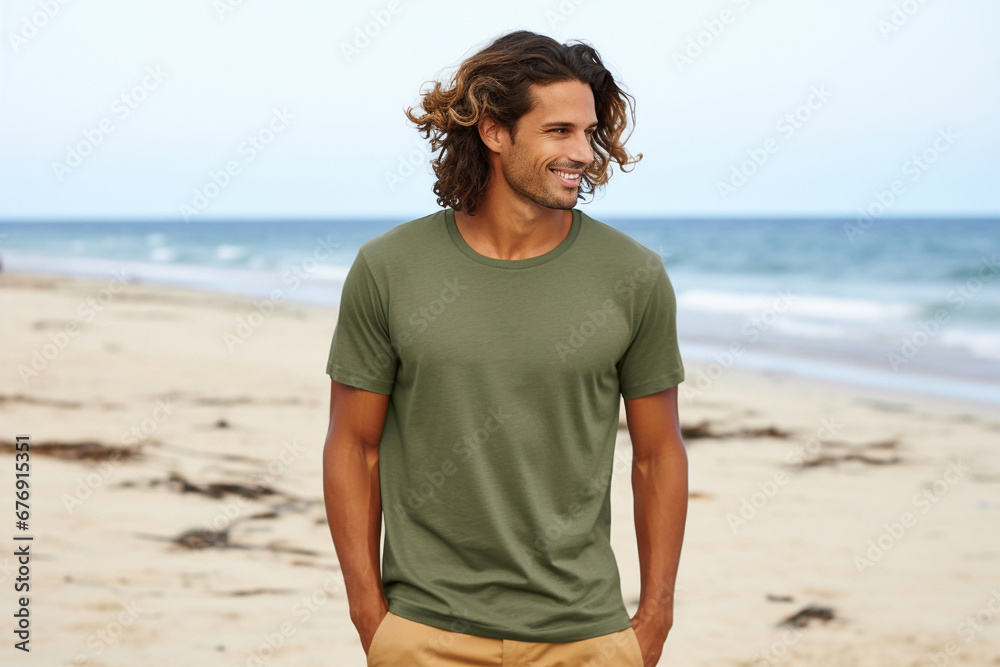Classic Crewneck T-shirt mockup with model Classic Crewneck T-shirt mockup with model