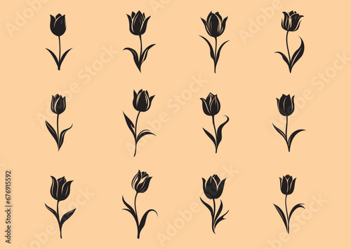 vector tulip silhouette isolated on beige background,tulip vector set,editable,print ready,eps,cricut file,cutting file,