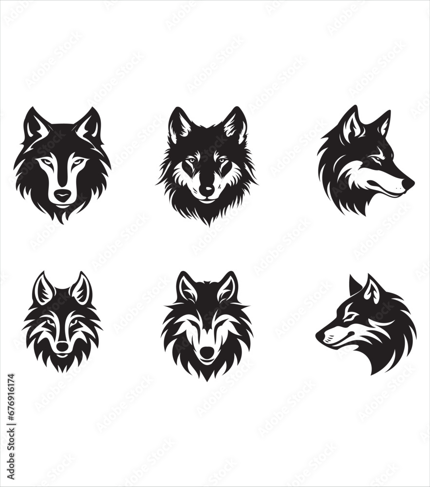 wolf head eps, wolf silhouette, ready to print, cricut file, cut file, editable.