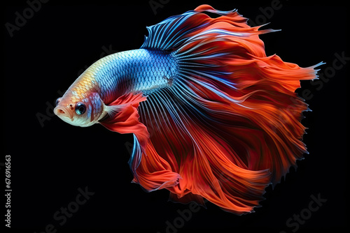 Betta fish. Amazing exotic tropical fish. Colorful fighting Siamese fish with beautiful silk tail isolated on black.  © Robert
