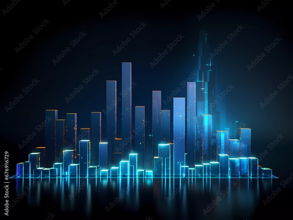 Humans hand shows on hi-tech cyber digital screen with financial graphs. Business analytics concept image.