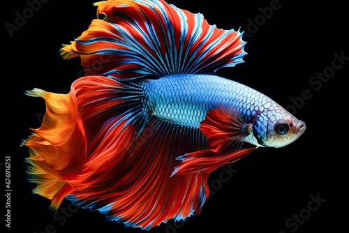 Betta fish. Amazing exotic tropical fish. Colorful fighting Siamese fish with beautiful silk tail isolated on black. 