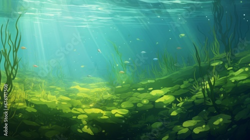 Seaweed underwater green background.