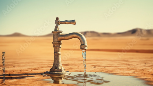 water drop on water tap in desert