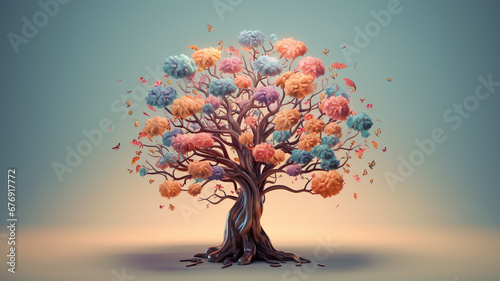 Colorful brain shaped tree