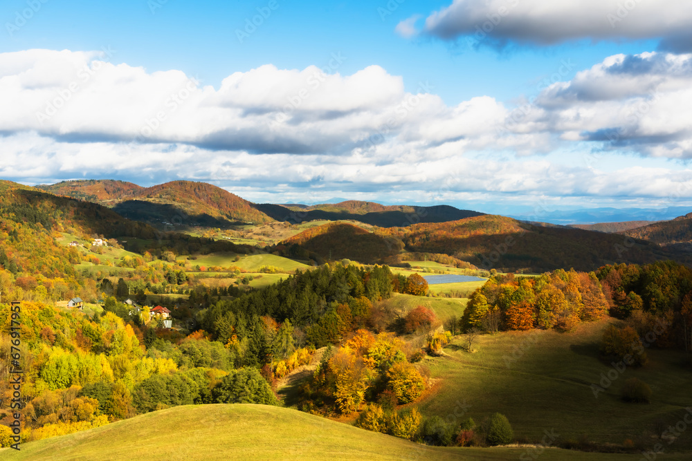 Colourful landscape in Banská Štiavnica, autumn landscape, Banská Štiavnica, Slovakia. Nice autumn day.