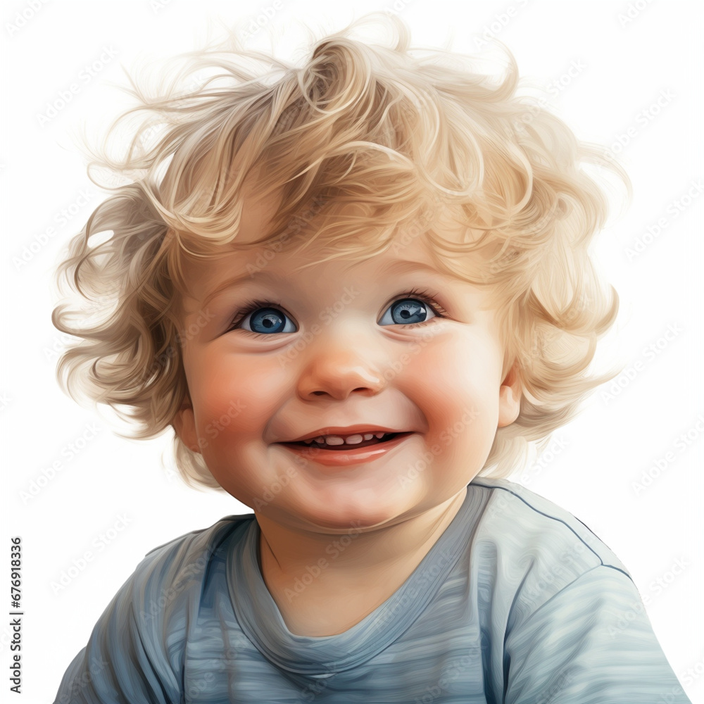 charming boy with blond hair,wearing a blue T-shirt, smiling sweetly, on a white background, illustration,watercolor charming boy with blond hair,wearing a blue T-shirt, smiling sweetly, on a white background, illustration,watercolor