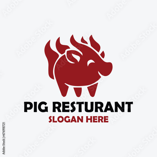 pig pork restaurant logo design vector	