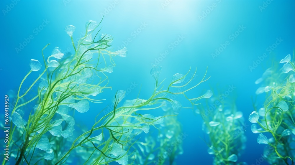 Seaweed on blue background.