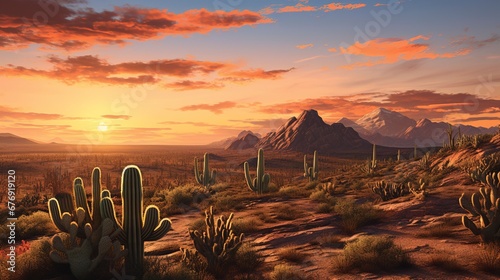 Desert landscape with cacti. Generation AI