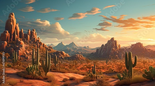 Desert landscape with cacti. Generation AI photo