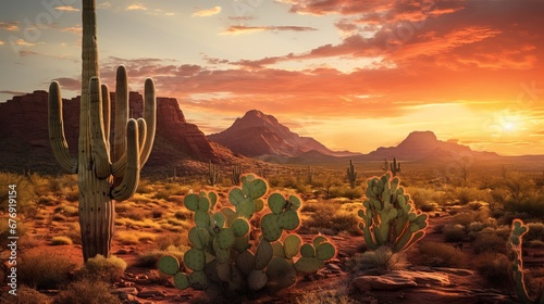 Desert landscape with cacti. Generation AI