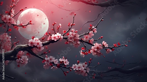 Sakura branch against the b...