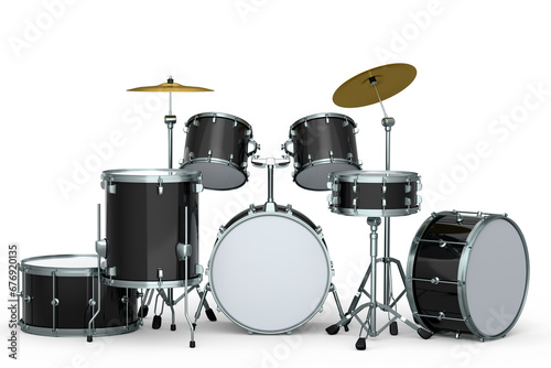 Set of realistic drums with metal cymbals or drumset on white background photo