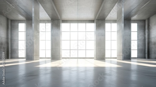 Minimalistic hall with columns  sunlight. Generation AI