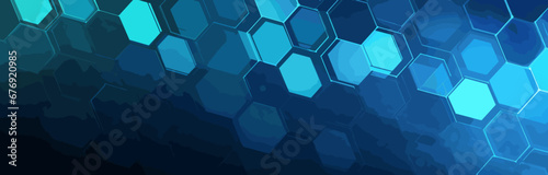 Hexagonal objects with perspective effect as geometric background. Abstract polygonal composition. Blue molecular backdrop for health, medical or technical topics presentation.