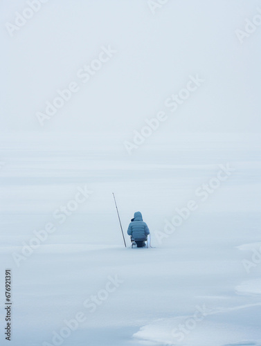 Subdued hues, soft blues, and whites, the silent solitude of ice fishing. Minimalist, cold temperature color scheme